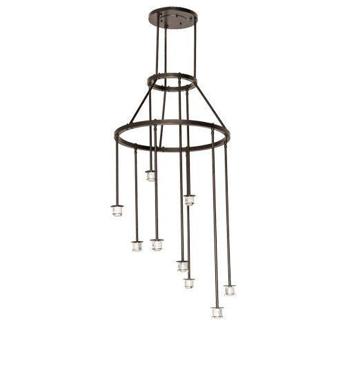 Meyda Lighting Cartier 30" 9-Light Oil Rubbed Bronze Cascading Chandelier With Silver Mica Shade Glass