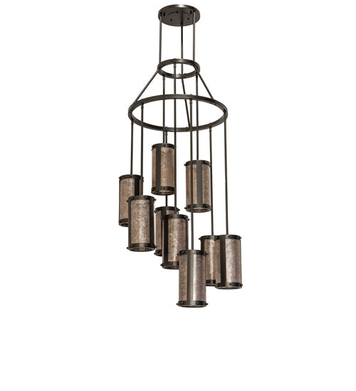 Meyda Lighting Cartier 30" 9-Light Oil Rubbed Bronze Cascading Chandelier With Silver Mica Shade Glass