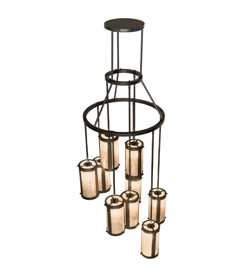 Meyda Lighting Cartier 30" 9-Light Oil Rubbed Bronze Cascading Chandelier With Silver Mica Shade Glass