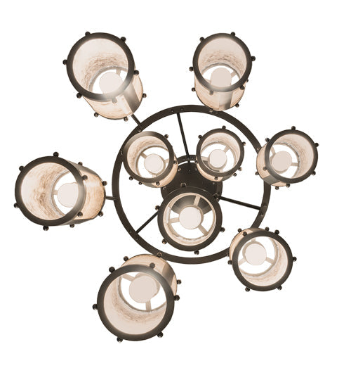 Meyda Lighting Cartier 30" 9-Light Oil Rubbed Bronze Cascading Chandelier With Silver Mica Shade Glass