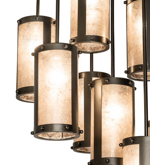 Meyda Lighting Cartier 30" 9-Light Oil Rubbed Bronze Cascading Chandelier With Silver Mica Shade Glass