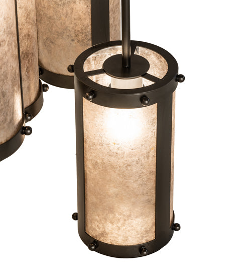 Meyda Lighting Cartier 30" 9-Light Oil Rubbed Bronze Cascading Chandelier With Silver Mica Shade Glass