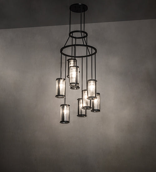 Meyda Lighting Cartier 30" 9-Light Solar Black Cascading Chandelier With Clear Seeded Shade Glass
