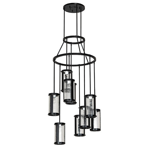 Meyda Lighting Cartier 30" 9-Light Solar Black Cascading Chandelier With Clear Seeded Shade Glass