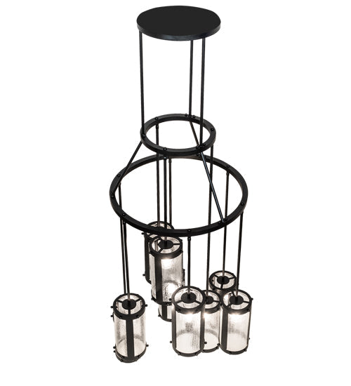Meyda Lighting Cartier 30" 9-Light Solar Black Cascading Chandelier With Clear Seeded Shade Glass