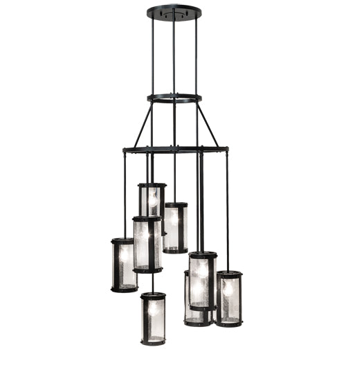 Meyda Lighting Cartier 30" 9-Light Solar Black Cascading Chandelier With Clear Seeded Shade Glass