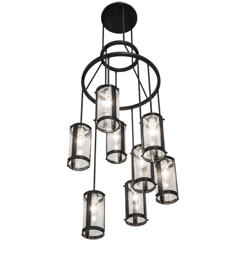 Meyda Lighting Cartier 30" 9-Light Solar Black Cascading Chandelier With Clear Seeded Shade Glass