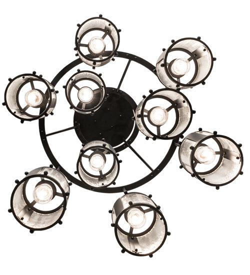 Meyda Lighting Cartier 30" 9-Light Solar Black Cascading Chandelier With Clear Seeded Shade Glass