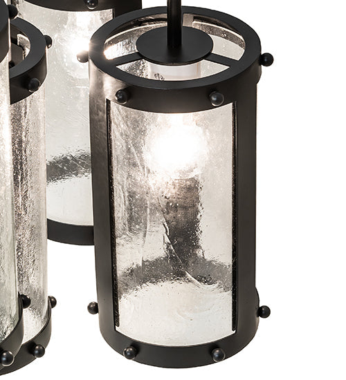 Meyda Lighting Cartier 30" 9-Light Solar Black Cascading Chandelier With Clear Seeded Shade Glass