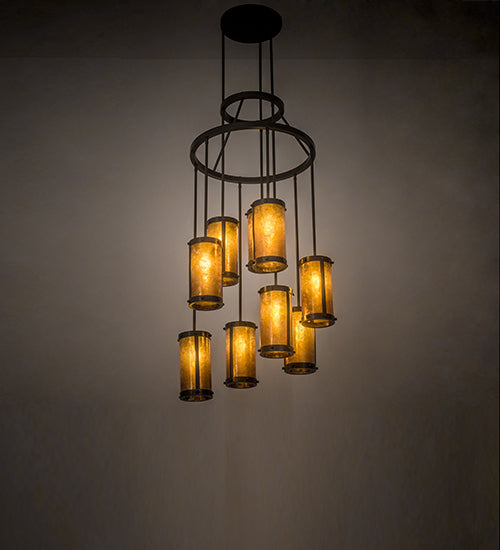 Meyda Lighting Cartier 30" 9-Light Timeless Bronze Cascading Chandelier With Amber Mica Shade Glass