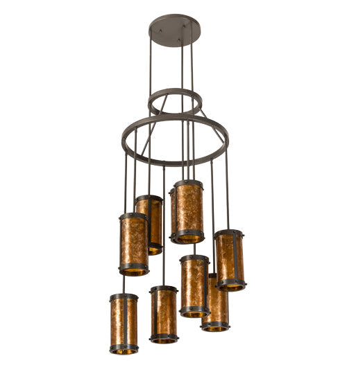 Meyda Lighting Cartier 30" 9-Light Timeless Bronze Cascading Chandelier With Amber Mica Shade Glass