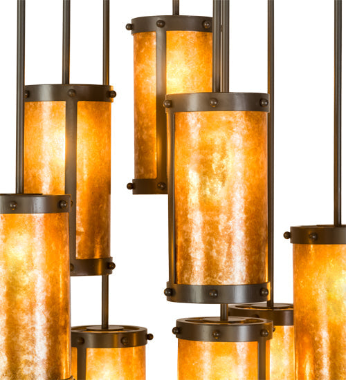 Meyda Lighting Cartier 30" 9-Light Timeless Bronze Cascading Chandelier With Amber Mica Shade Glass