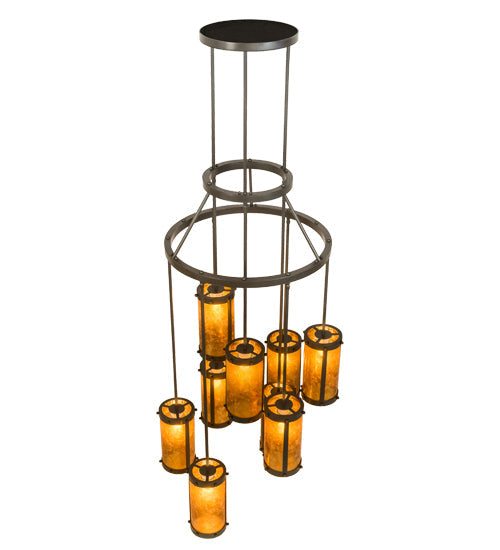 Meyda Lighting Cartier 30" 9-Light Timeless Bronze Cascading Chandelier With Amber Mica Shade Glass