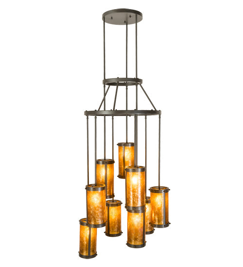 Meyda Lighting Cartier 30" 9-Light Timeless Bronze Cascading Chandelier With Amber Mica Shade Glass