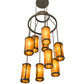 Meyda Lighting Cartier 30" 9-Light Timeless Bronze Cascading Chandelier With Amber Mica Shade Glass