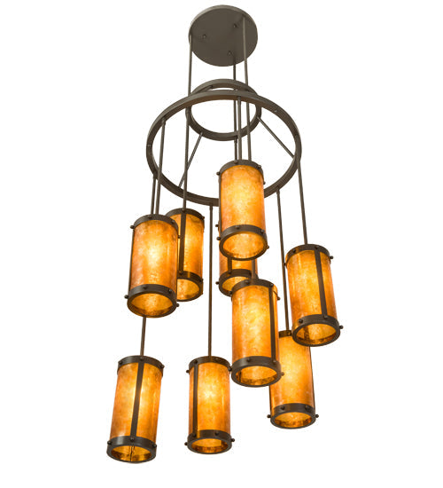 Meyda Lighting Cartier 30" 9-Light Timeless Bronze Cascading Chandelier With Amber Mica Shade Glass