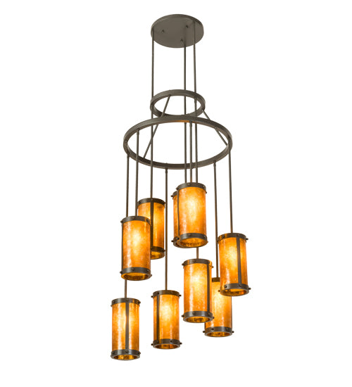 Meyda Lighting Cartier 30" 9-Light Timeless Bronze Cascading Chandelier With Amber Mica Shade Glass
