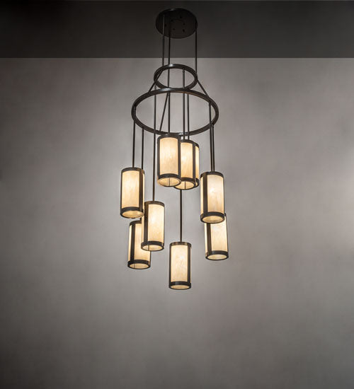 Meyda Lighting Cartier 30" 9-Light Timeless Bronze Chandelier With Beige Sahara Taupe Idalight Shade