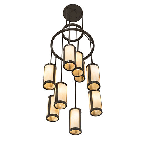 Meyda Lighting Cartier 30" 9-Light Timeless Bronze Chandelier With Beige Sahara Taupe Idalight Shade