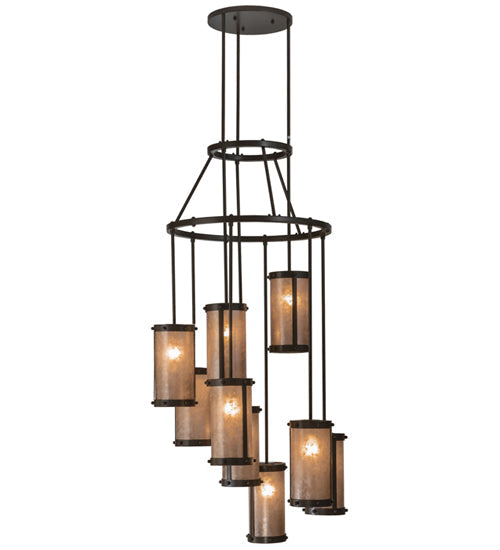 Meyda Lighting Cartier 30" 9-Light Timeless Bronze Chandelier With Silver Mica Shade Glass