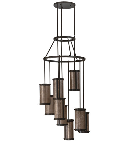 Meyda Lighting Cartier 30" 9-Light Timeless Bronze Chandelier With Silver Mica Shade Glass