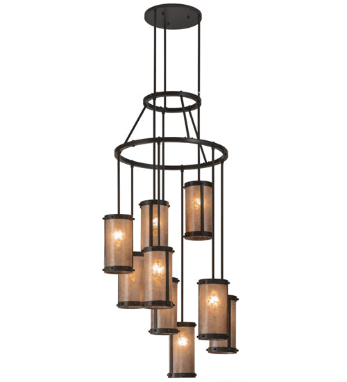 Meyda Lighting Cartier 30" 9-Light Timeless Bronze Chandelier With Silver Mica Shade Glass