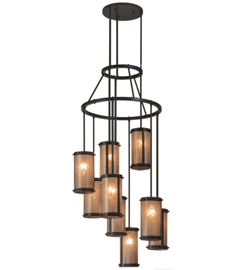 Meyda Lighting Cartier 30" 9-Light Timeless Bronze Chandelier With Silver Mica Shade Glass