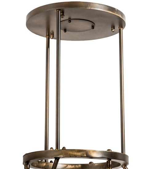 Meyda Lighting Cartier 35" 9-Light Antique Copper Cascading Chandelier With White Linen Shade