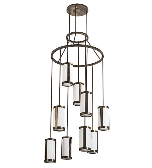 Meyda Lighting Cartier 35" 9-Light Antique Copper Cascading Chandelier With White Linen Shade