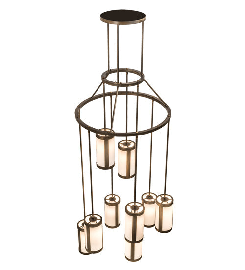 Meyda Lighting Cartier 35" 9-Light Antique Copper Cascading Chandelier With White Linen Shade
