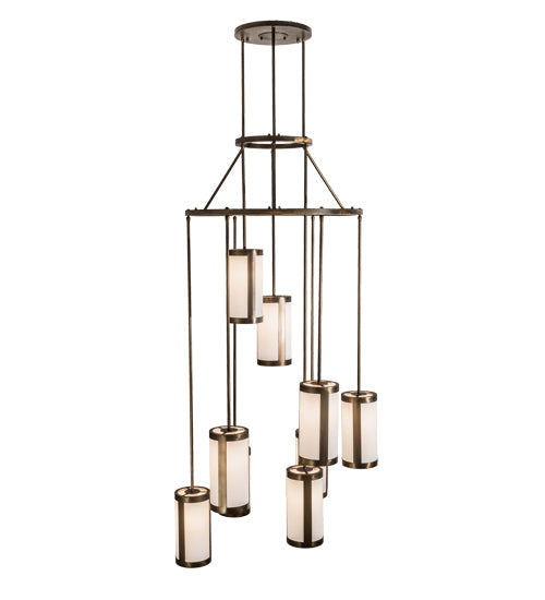 Meyda Lighting Cartier 35" 9-Light Antique Copper Cascading Chandelier With White Linen Shade