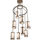 Meyda Lighting Cartier 35" 9-Light Antique Copper Cascading Chandelier With White Linen Shade