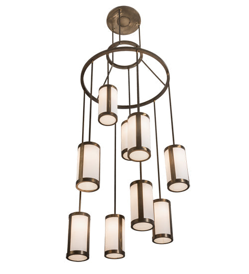 Meyda Lighting Cartier 35" 9-Light Antique Copper Cascading Chandelier With White Linen Shade
