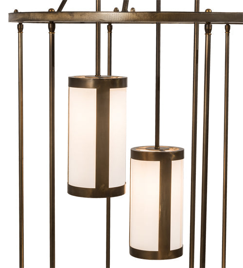 Meyda Lighting Cartier 35" 9-Light Antique Copper Cascading Chandelier With White Linen Shade