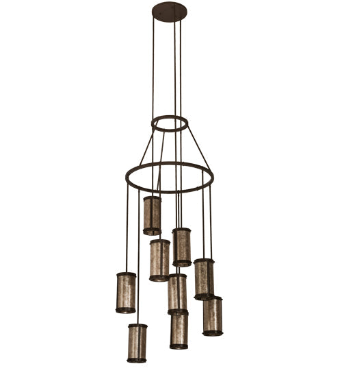 Meyda Lighting Cartier 35" 9-Light Cafe Noir Cascading Chandelier With Silver Mica Shade Glass