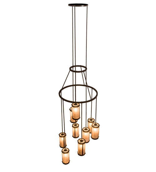 Meyda Lighting Cartier 35" 9-Light Cafe Noir Cascading Chandelier With Silver Mica Shade Glass
