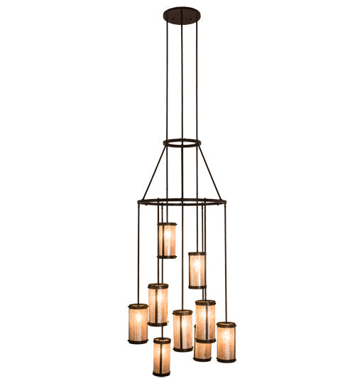 Meyda Lighting Cartier 35" 9-Light Cafe Noir Cascading Chandelier With Silver Mica Shade Glass