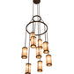 Meyda Lighting Cartier 35" 9-Light Cafe Noir Cascading Chandelier With Silver Mica Shade Glass