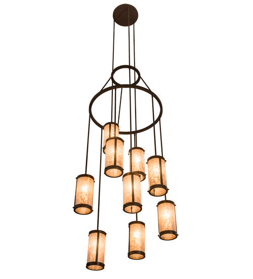Meyda Lighting Cartier 35" 9-Light Cafe Noir Cascading Chandelier With Silver Mica Shade Glass