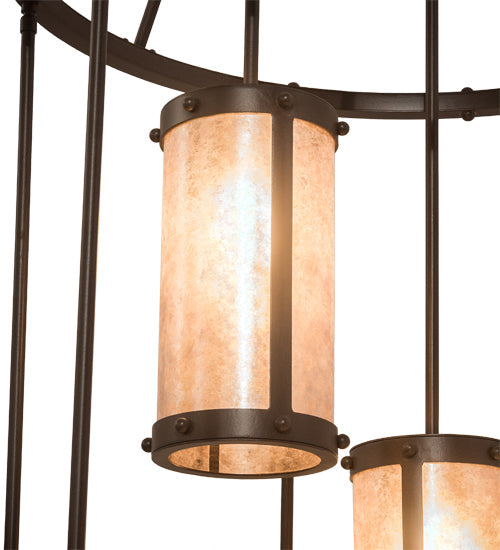 Meyda Lighting Cartier 35" 9-Light Cafe Noir Cascading Chandelier With Silver Mica Shade Glass