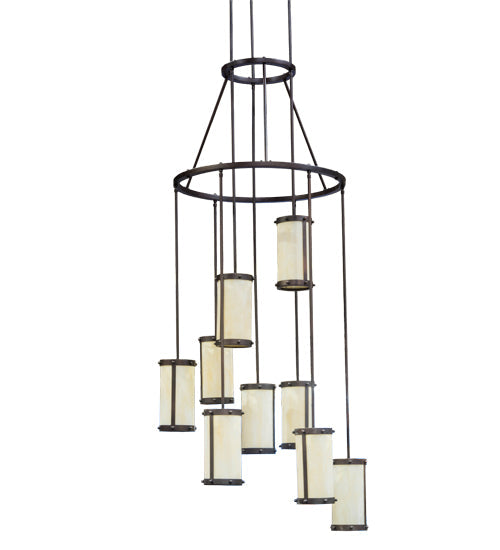 Meyda Lighting Cartier 35" 9-Light Mahogany Bronze Cascading Chandelier With Beige Sahara Taupe Idalight Shade Glass