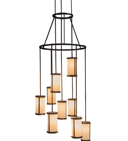Meyda Lighting Cartier 35" 9-Light Mahogany Bronze Cascading Chandelier With Beige Sahara Taupe Idalight Shade Glass