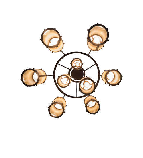 Meyda Lighting Cartier 35" 9-Light Mahogany Bronze Cascading Chandelier With Beige Sahara Taupe Idalight Shade Glass
