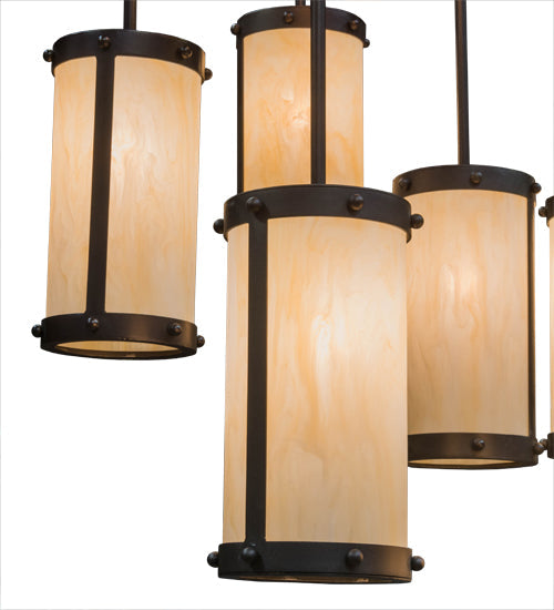 Meyda Lighting Cartier 35" 9-Light Mahogany Bronze Cascading Chandelier With Beige Sahara Taupe Idalight Shade Glass