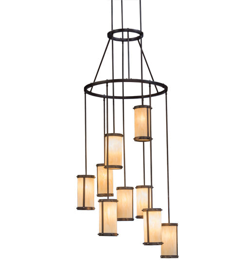 Meyda Lighting Cartier 35" 9-Light Mahogany Bronze Cascading Chandelier With Beige Sahara Taupe Idalight Shade Glass