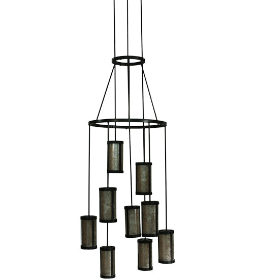 Meyda Lighting Cartier 35" 9-Light Mahogany Bronze Chandelier With Silver Mica Shade Glass