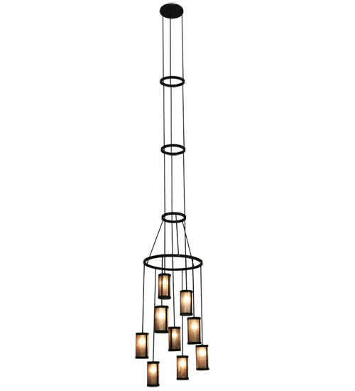 Meyda Lighting Cartier 35" 9-Light Mahogany Bronze Chandelier With Silver Mica Shade Glass