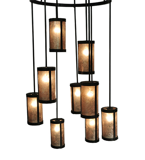 Meyda Lighting Cartier 35" 9-Light Mahogany Bronze Chandelier With Silver Mica Shade Glass