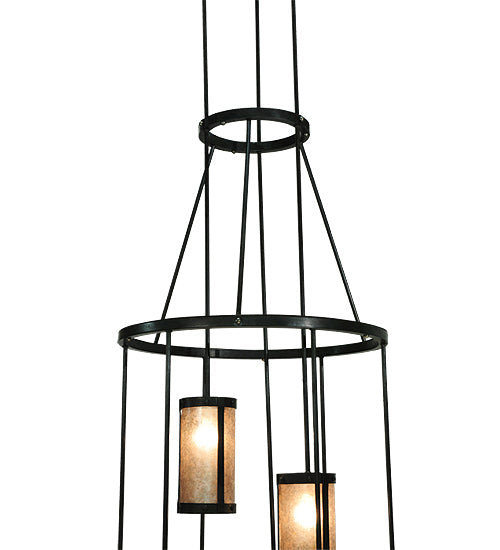 Meyda Lighting Cartier 35" 9-Light Mahogany Bronze Chandelier With Silver Mica Shade Glass