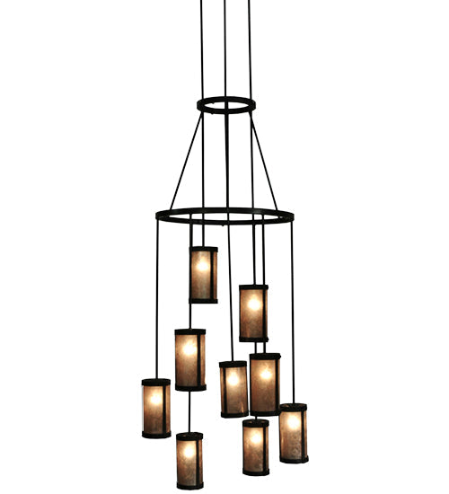 Meyda Lighting Cartier 35" 9-Light Mahogany Bronze Chandelier With Silver Mica Shade Glass